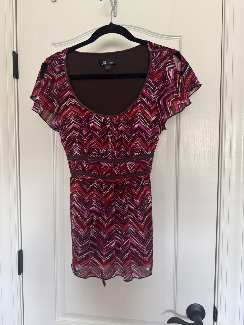 AB Studio Multicolor Chevron Mini Dress in Pink and Red Tones